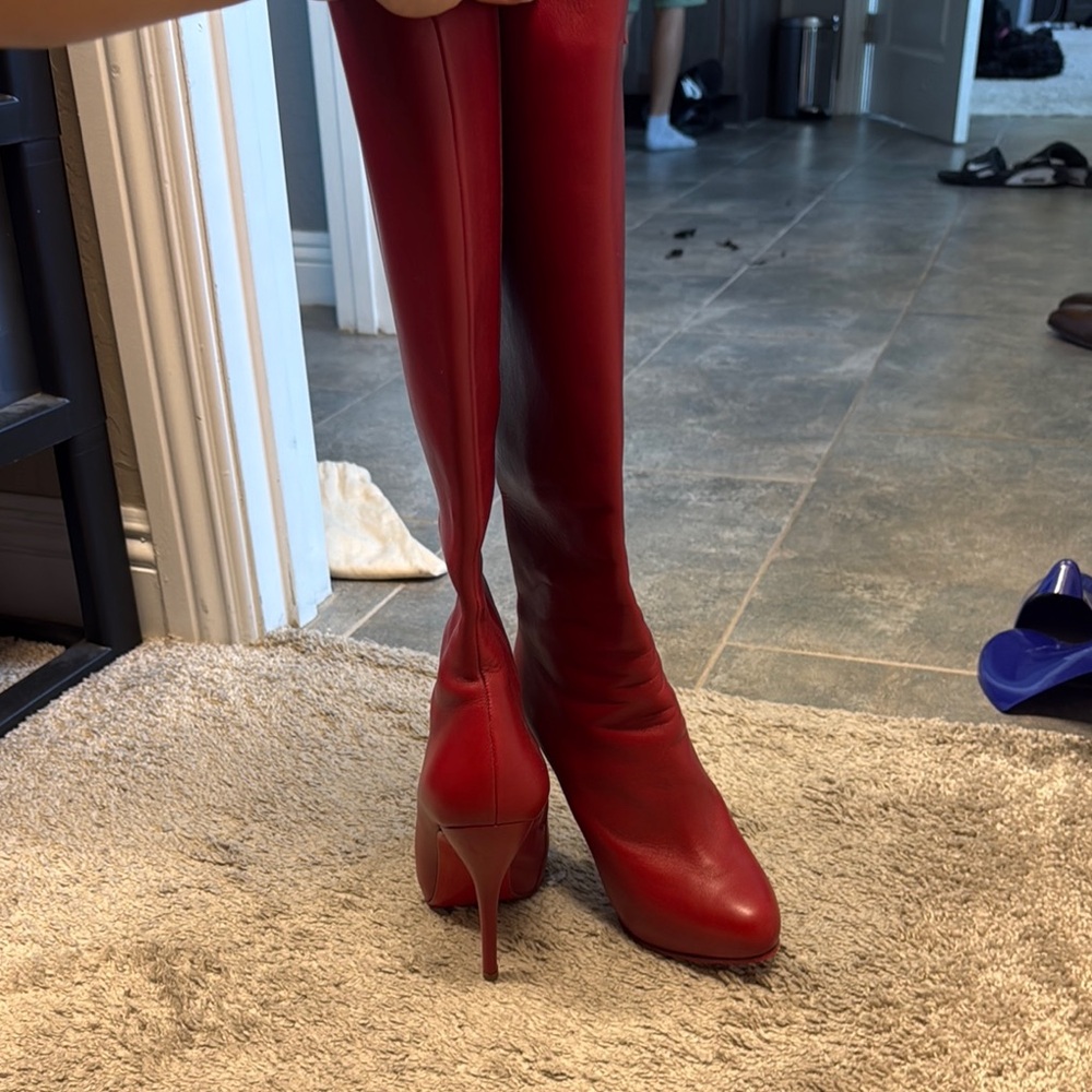 Red Knee-High Stiletto Boots - Women's Fashion Boots